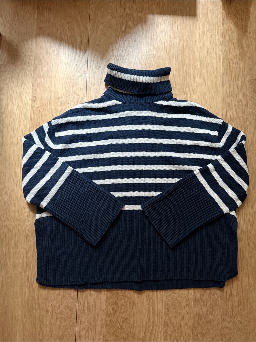 GAP Navy and Cream Striped Turtleneck Sweater